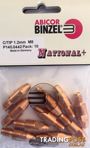 0.9mm Aluminium M8 10mm 30mm Binzel contact tip Pk:10 P141.0043