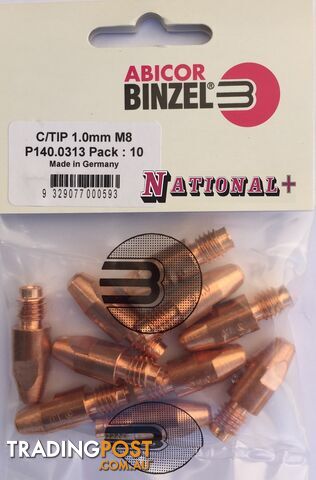 0.9mm Aluminium M8 10mm 30mm Binzel contact tip Pk:10 P141.0043