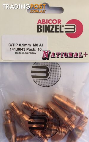 0.9mm Aluminium M8 10mm 30mm Binzel contact tip Pk:10 P141.0043