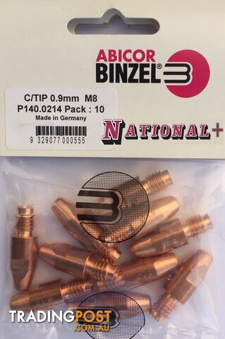 0.9mm Aluminium M8 10mm 30mm Binzel contact tip Pk:10 P141.0043