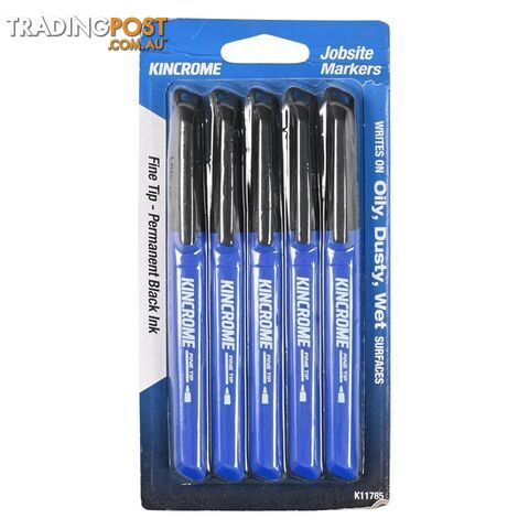 Permanent Marker Fine Tip 5 Pack Black Kincrome K11785