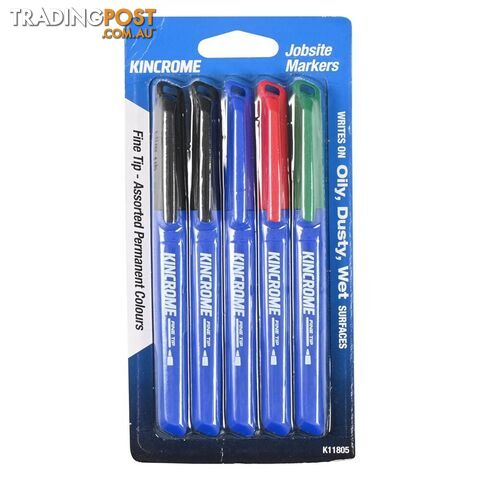 Permanent Fine Tip Marker 5 Pack Assorted Colours Kincrome K11805