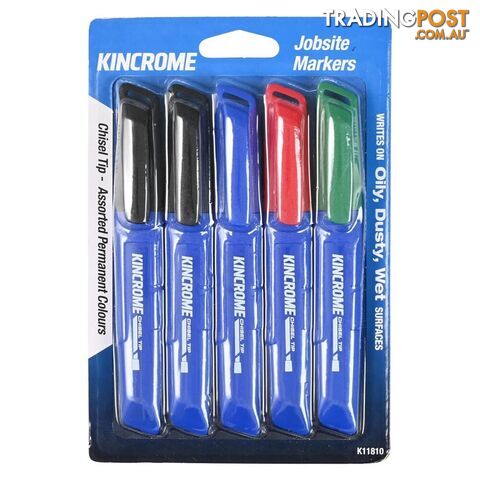 Permanent Marker Chisel Tip 5 Pack Assorted Colours Kincrome K11810