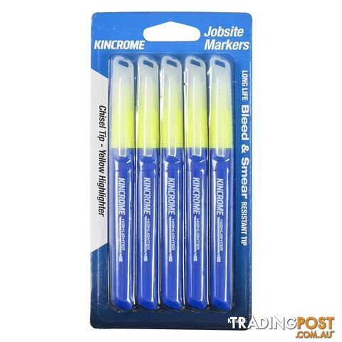 Highlighter Chisel Yellow Tip 5 Pack Kincrome K11825