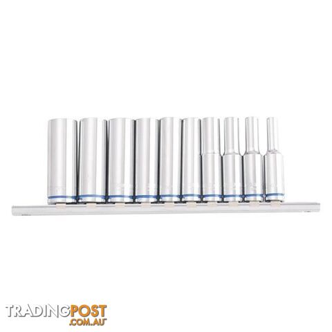 Deep Socket Set on Clip Rail 10 Piece Mirror Polish 1/4" Metric Kincrome K2176