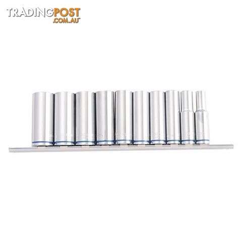 Deep Socket Set on Clip Rail 10 Piece Mirror Polish 3/8" Metric Kincrome K2178