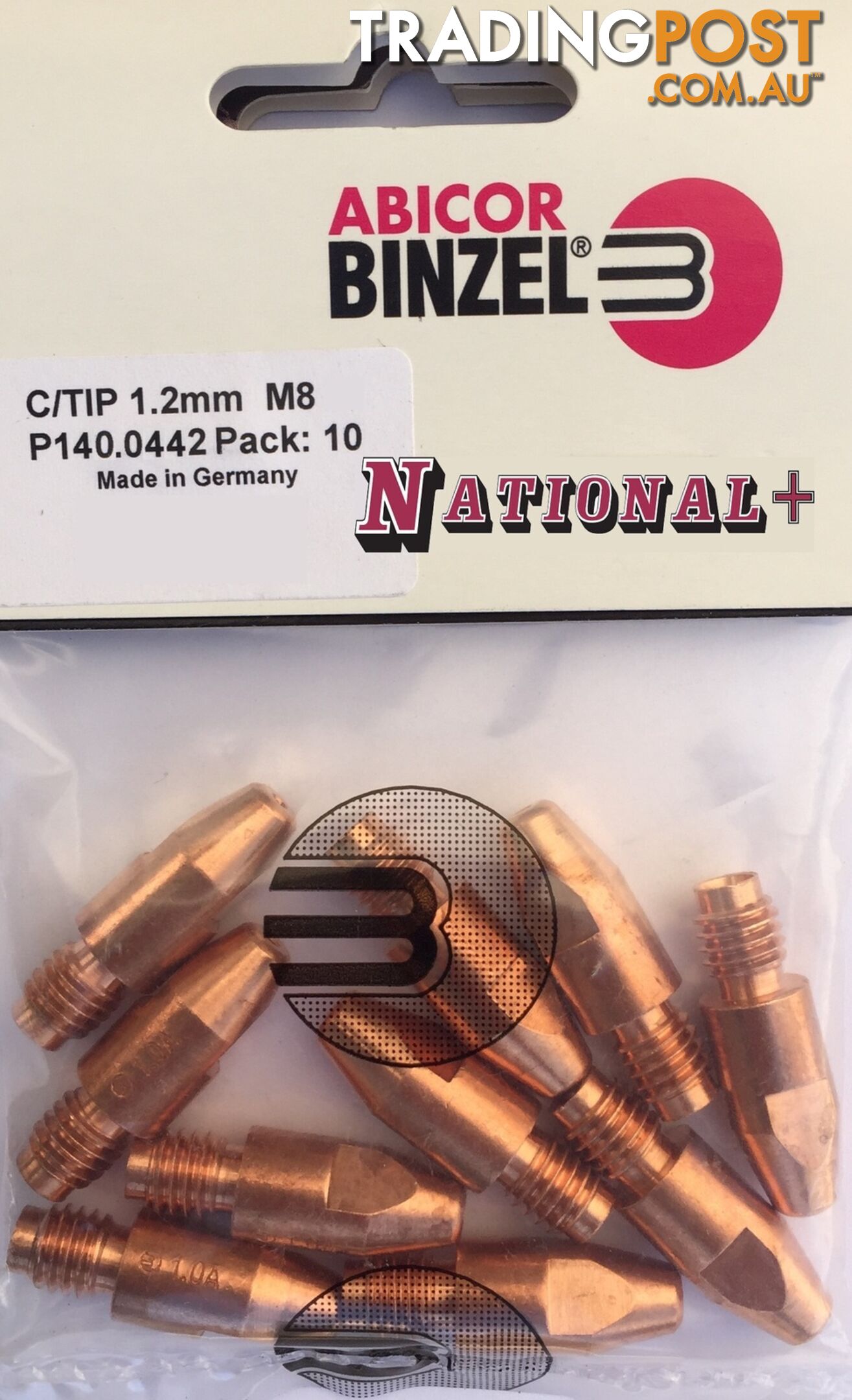 1.2mm Aluminium M8 10mm 30mm Binzel contact tip Pk:10 P141.0015