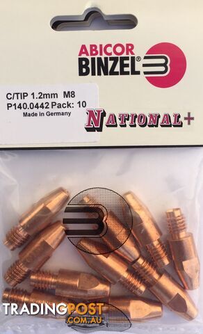 1.2mm Aluminium M8 10mm 30mm Binzel contact tip Pk:10 P141.0015