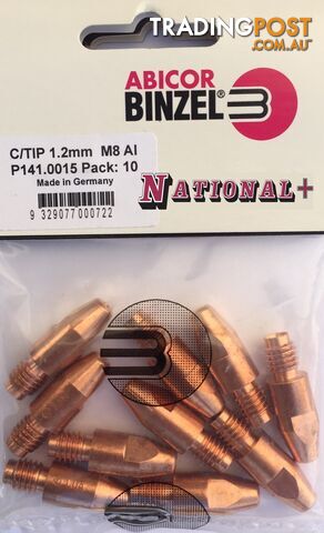 1.2mm Aluminium M8 10mm 30mm Binzel contact tip Pk:10 P141.0015