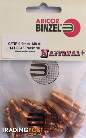 1.2mm Aluminium M8 10mm 30mm Binzel contact tip Pk:10 P141.0015