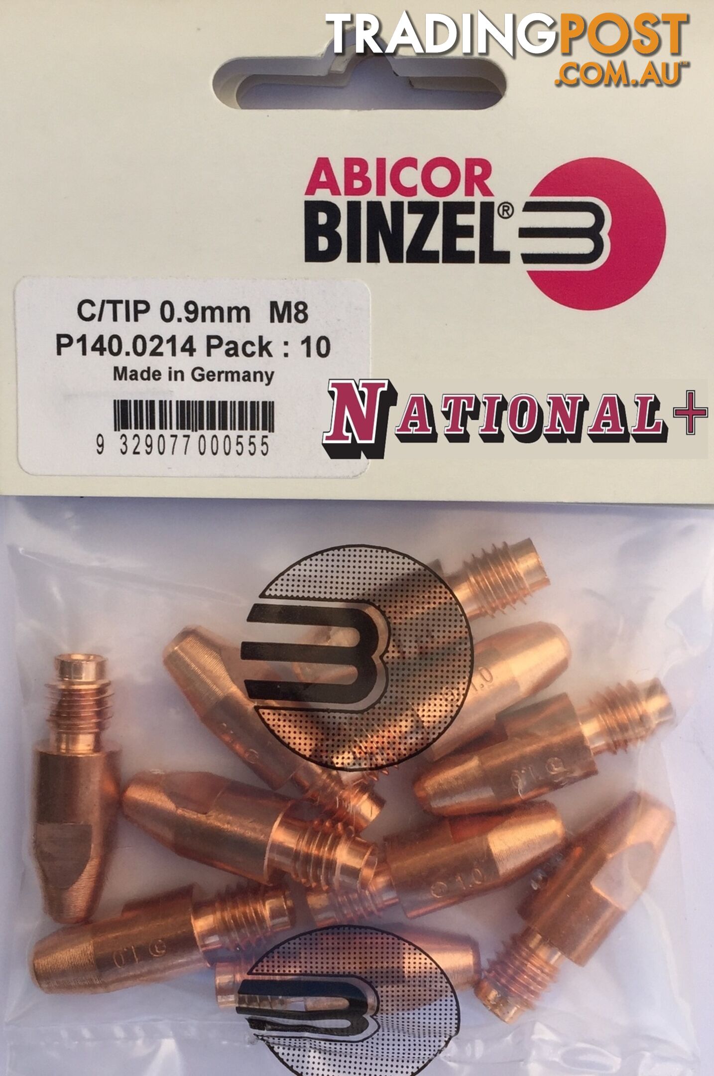 1.2mm Aluminium M8 10mm 30mm Binzel contact tip Pk:10 P141.0015