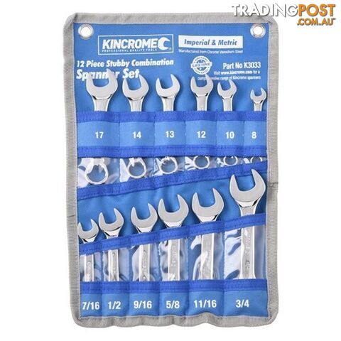 Stubby Combination Spanner Set 12 Piece Metric/Imperial Kincrome K3033