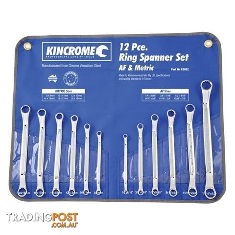 Ring Spanner Set 12 Piece Imperial & Metric Kincrome K3052