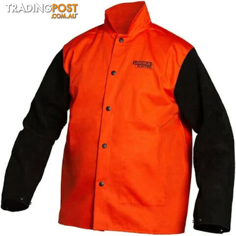 Welding Jacket Fire Resistant Bright Safety Orange with Leather Sleeves Large...