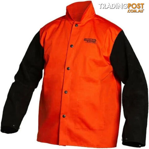 Welding Jacket Fire Resistant Bright Safety Orange with Leather Sleeves XLarge...