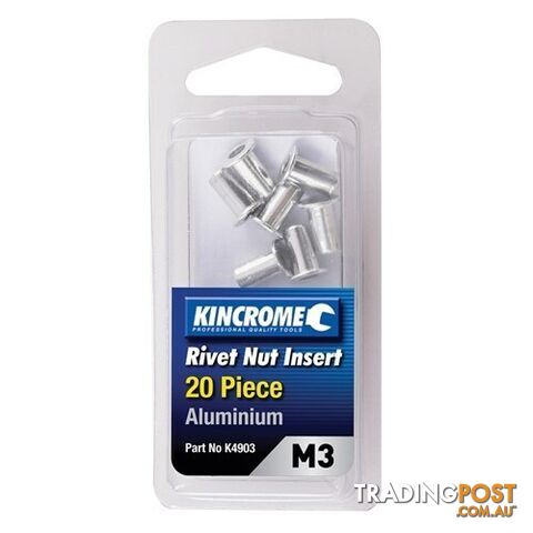 Rivet Nut Insert M3 (Aluminium) - 20 Pack Kincrome K4903