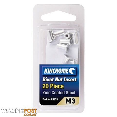 Rivet Nut Insert M3 (Zinc Coated Steel) - 20 Pack Kincrome K4953