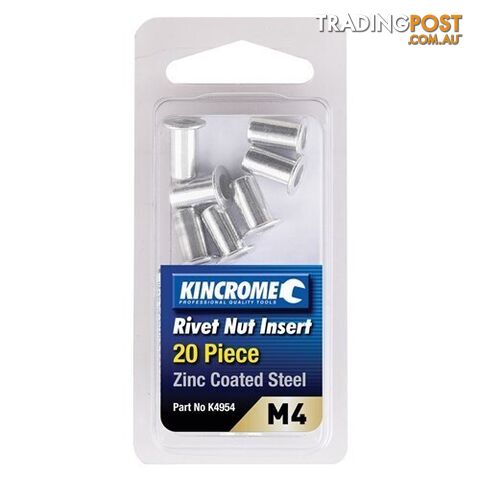 Rivet Nut Insert M4 (Zinc Coated Steel) - 20 Pack Kincrome K4954