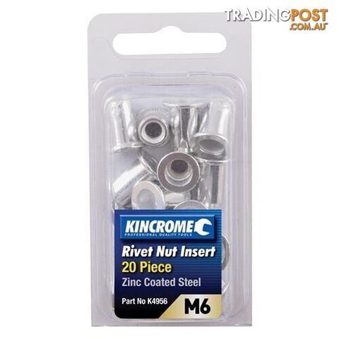 Rivet Nut Insert M6 (Zinc Coated Steel) - 20 Pack Kincrome K4956