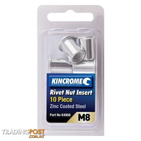 Rivet Nut Insert M8 (Zinc Coated Steel) - 10 Pack Kincrome K4958
