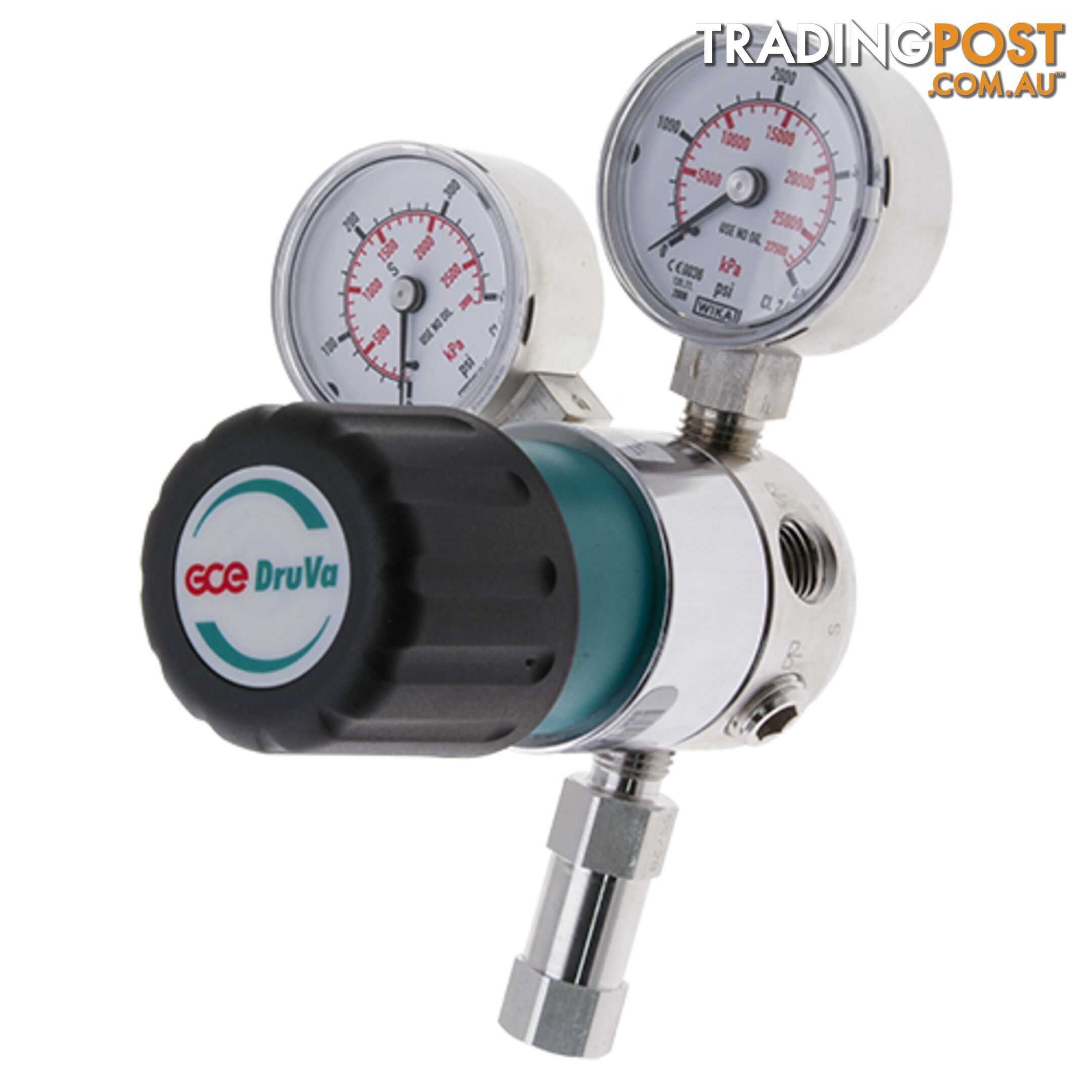 Single Stage DruVa 1S Regulator 6.0 Purity Chrome Plated In: 23,000 kPa Out: 1,400 kPa