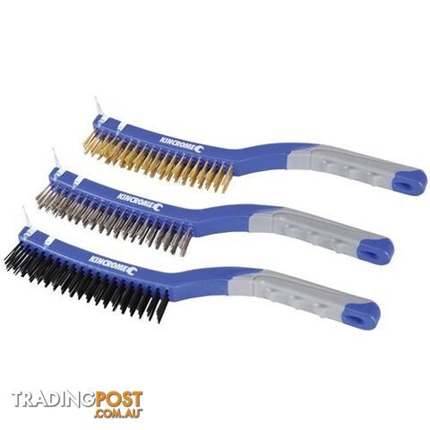 Wire Brush Set Large 3 Piece 3 x 19 Row Bristles Kincrome K6370