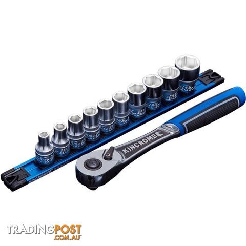 Lok-Onâ¢ Socket Set Twist-Lock Rail 11 Piece 1/2 Drive - Metric K27044 Kincrome