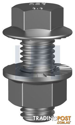 M10 X 25mm Hot Dip Galvanised Finish Serrated Flange Hex Bolt & Nut Class 8.8...
