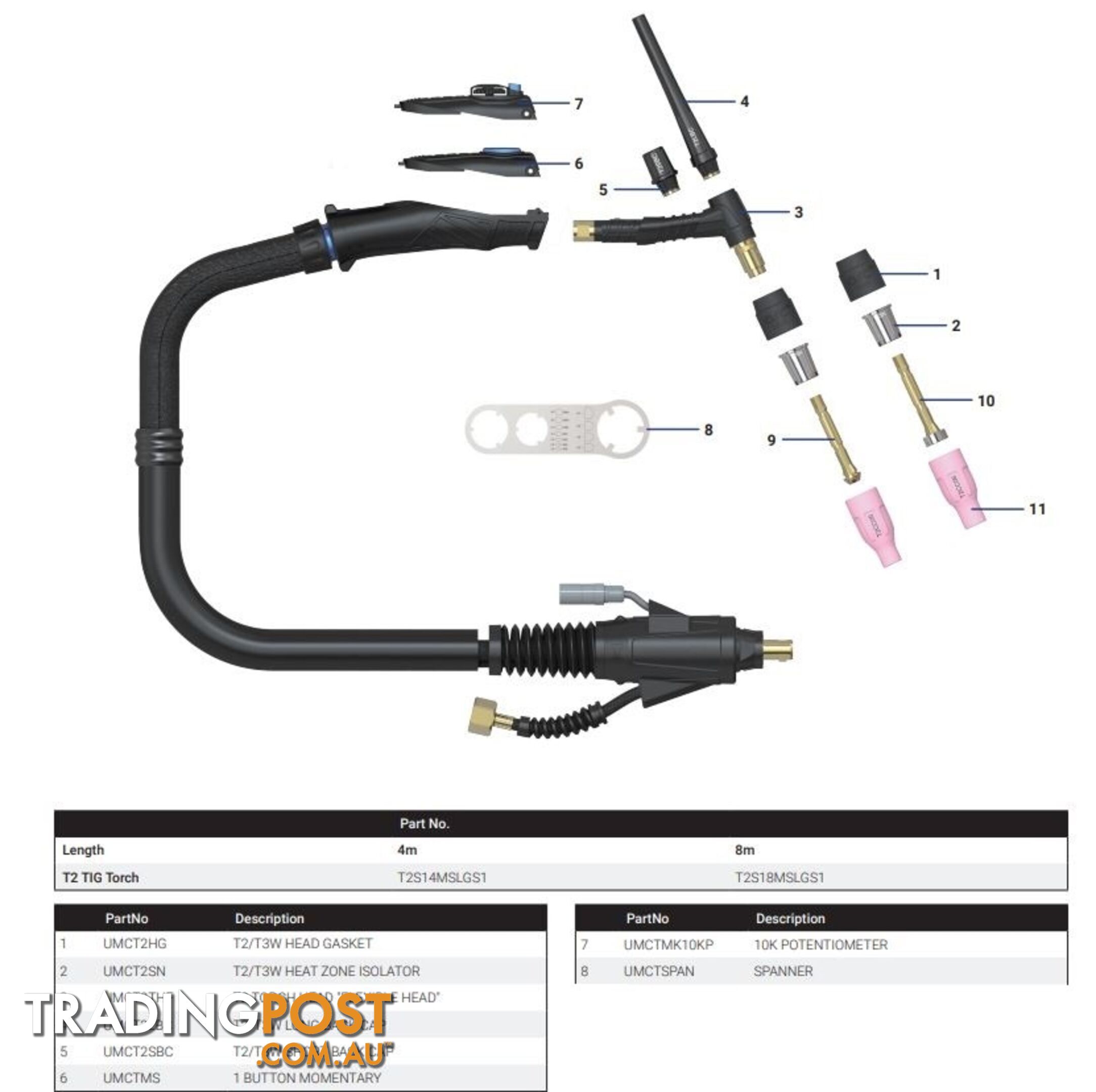 T2 Flexi Head Air Cooled & T3W Water Cooled Tig Torch Parts T2T3WTigTorch-Parts