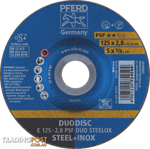 Duodisc Cut-Off & Grind Wheel Inox / Steel 25mm x 2.8mm Pferd 62012620 Each