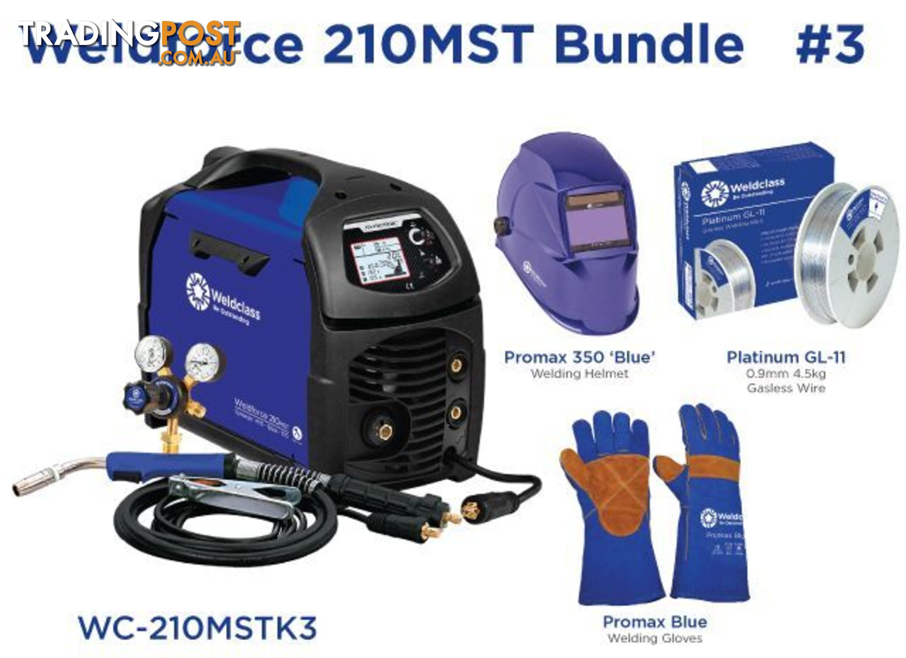 WELDFORCE 210MST MIG / STICK/ TIG Welder Bundle Weldclass WC-210MSTK3