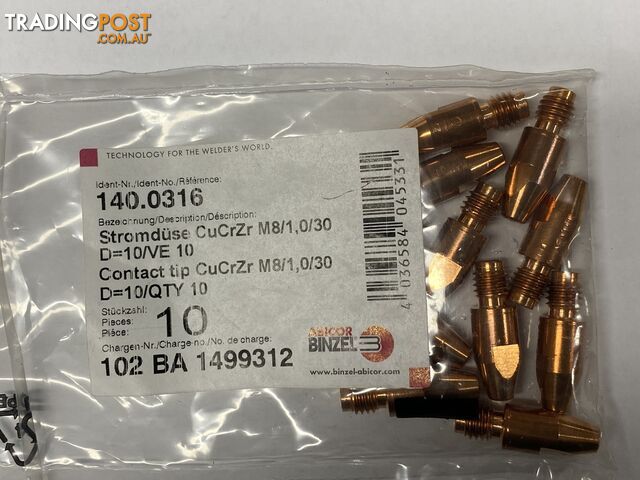 CuCrZr 1.0mm M8 CCZ Contact Tip Heavy Duty Binzel P140.0316 Pkt : 10