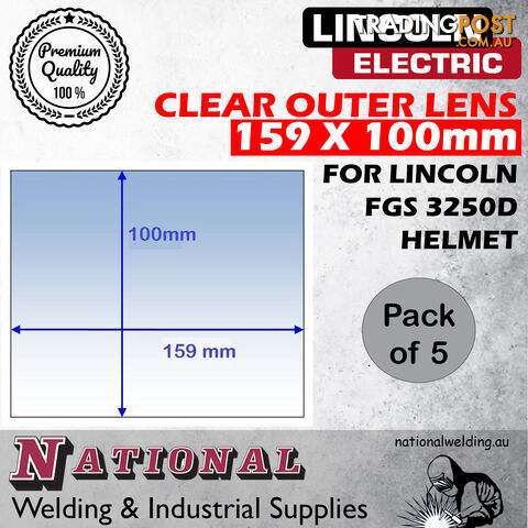 Clear Outer Lens 159 x 100mm For Lincoln FGS 3250D Helmet KP3700-1 Pack of 5 - photo 2 of 3