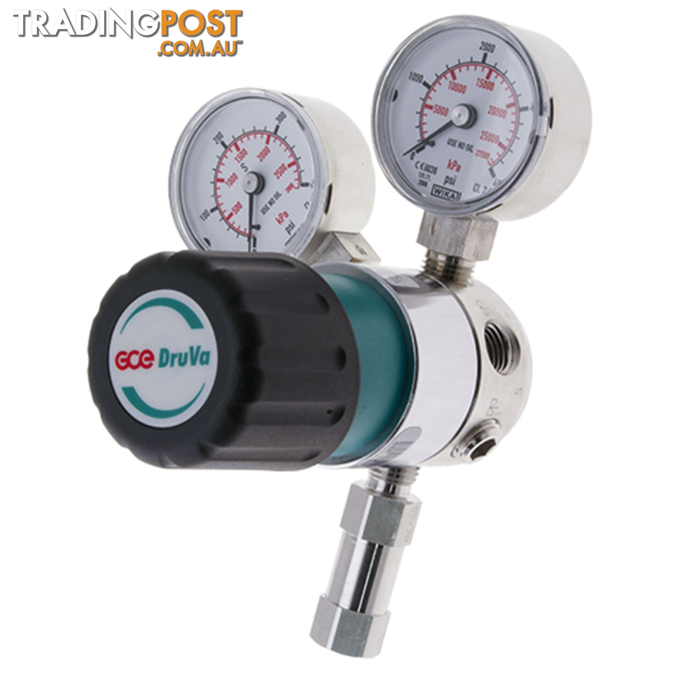 Single Stage DruVa 1S Regulator 6.0 Purity Chrome Plated In: 23,000 kPa Out: 1,400 kPa