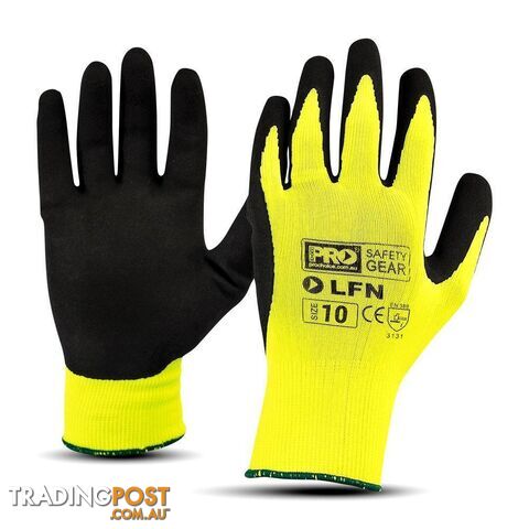 Hi-Vis Black Latex Yellow Nylon Foam Gloves Size10 Pro Choice LFN-10