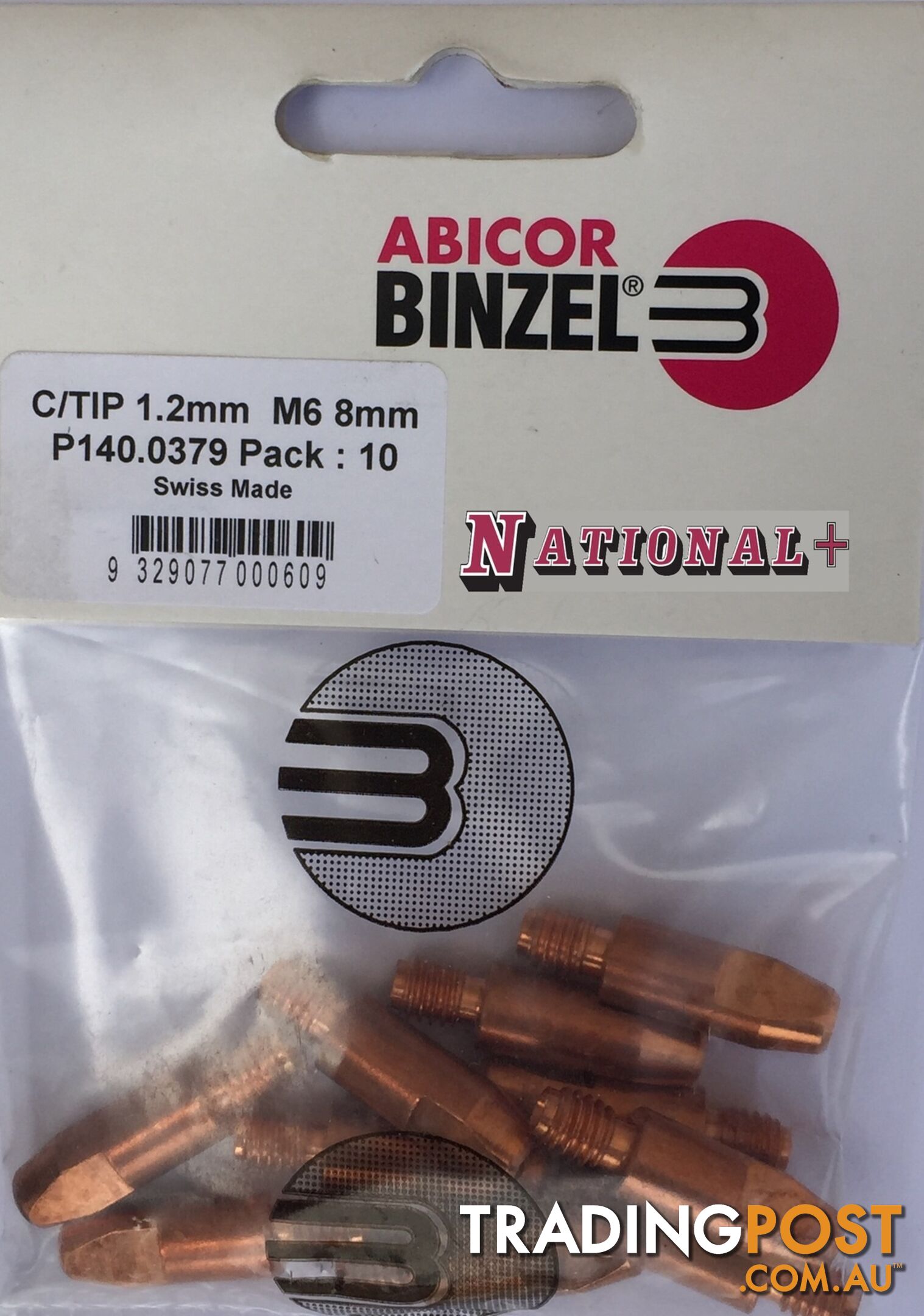 0.9mm Aluminium M6 8mm 28mm Binzel contact tip Pk:10 P141.0004