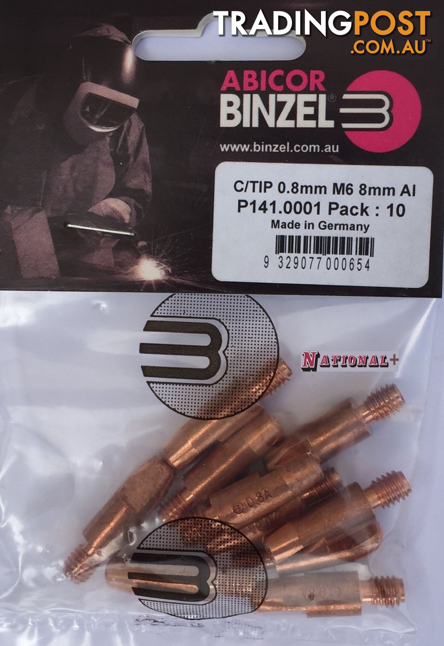 0.9mm Aluminium M6 8mm 28mm Binzel contact tip Pk:10 P141.0004