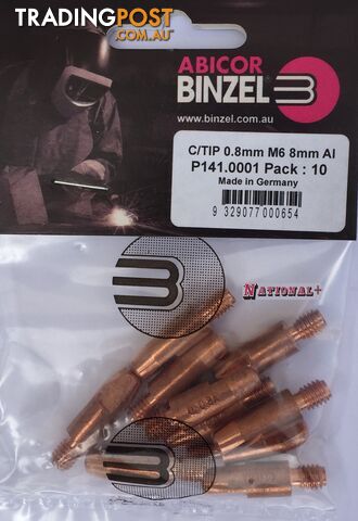 0.9mm Aluminium M6 8mm 28mm Binzel contact tip Pk:10 P141.0004