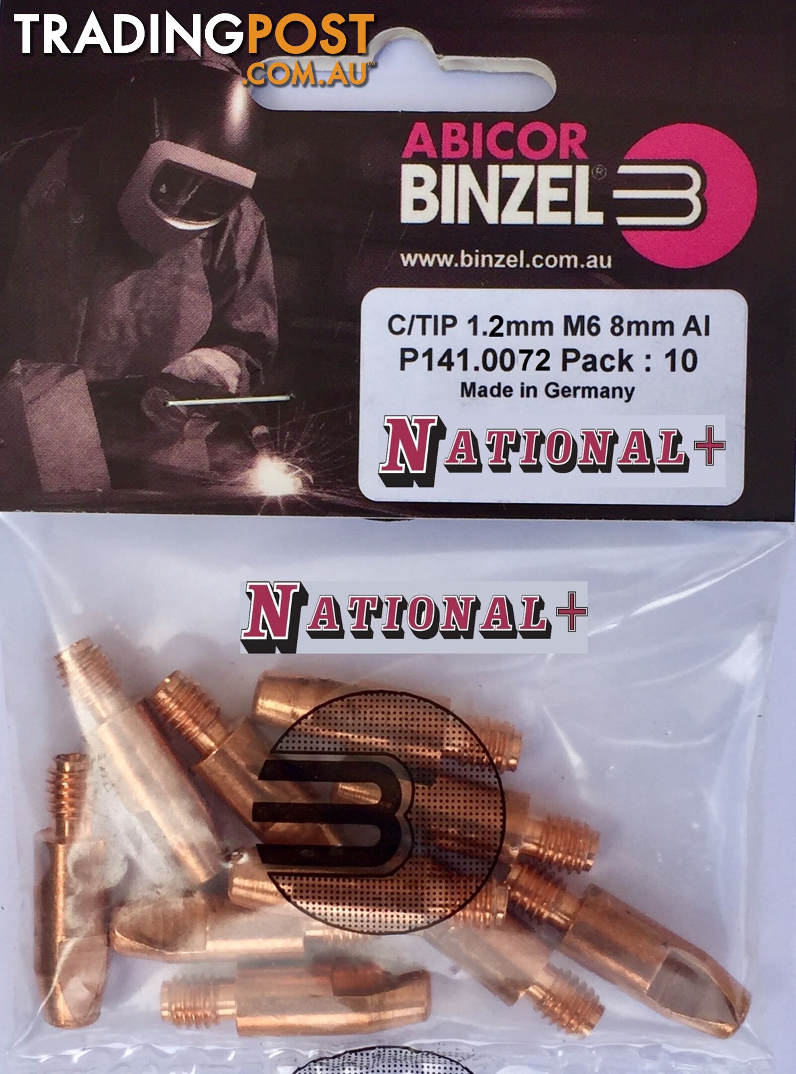 0.9mm Aluminium M6 8mm 28mm Binzel contact tip Pk:10 P141.0004