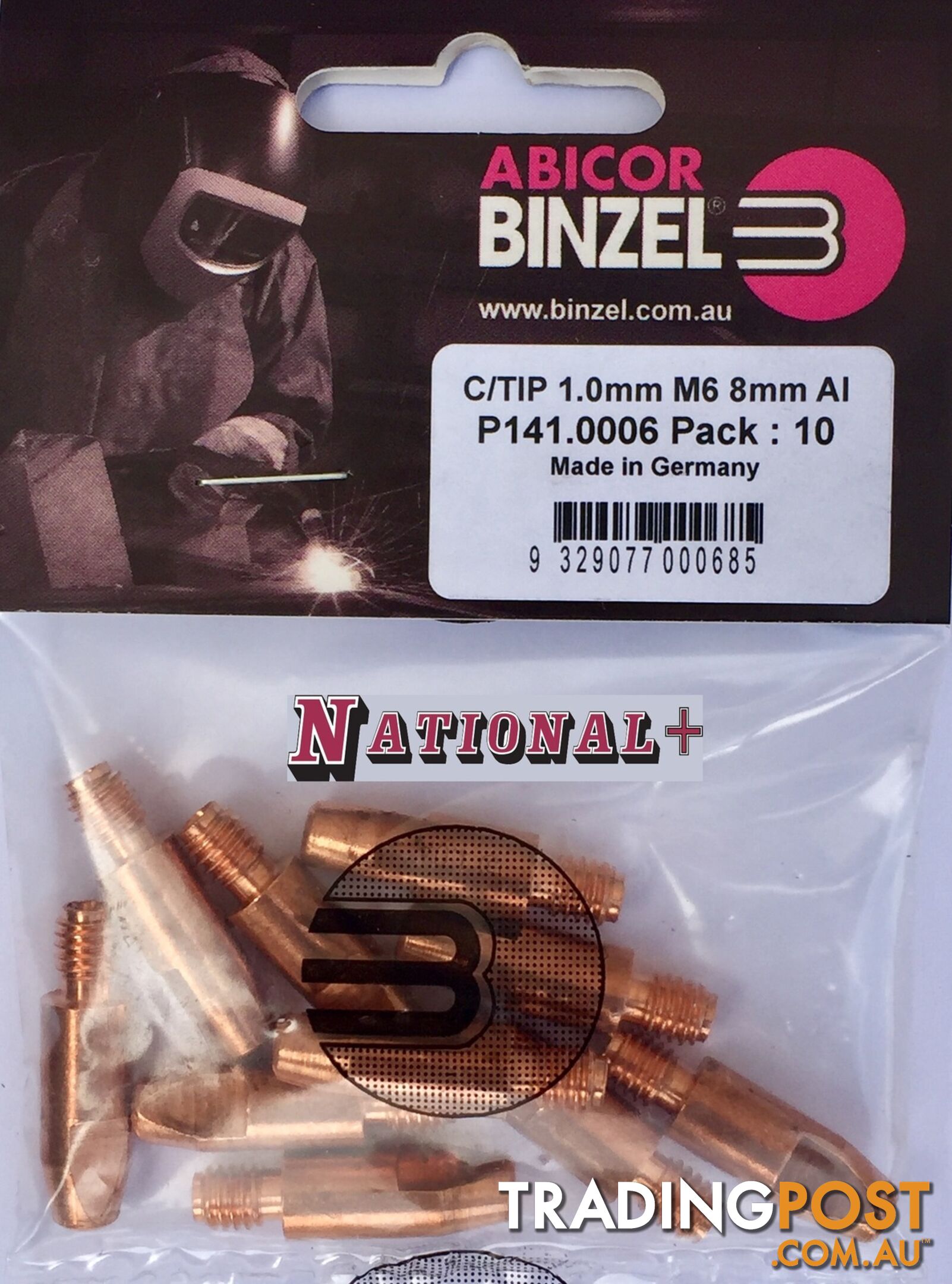 0.9mm Aluminium M6 8mm 28mm Binzel contact tip Pk:10 P141.0004