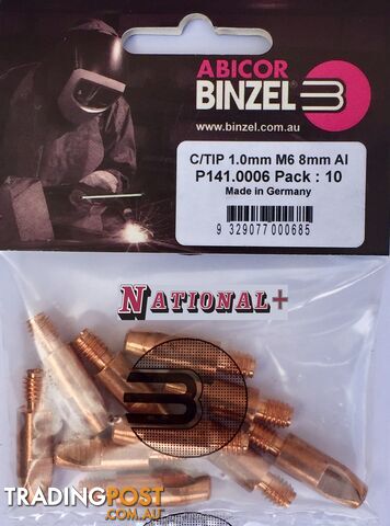 0.9mm Aluminium M6 8mm 28mm Binzel contact tip Pk:10 P141.0004