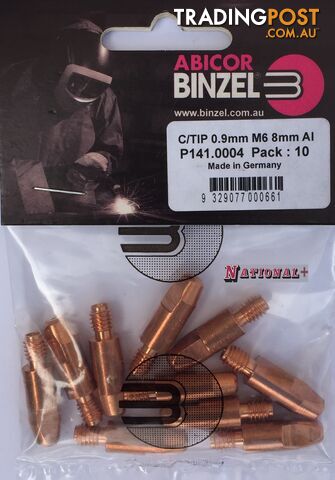 0.9mm Aluminium M6 8mm 28mm Binzel contact tip Pk:10 P141.0004