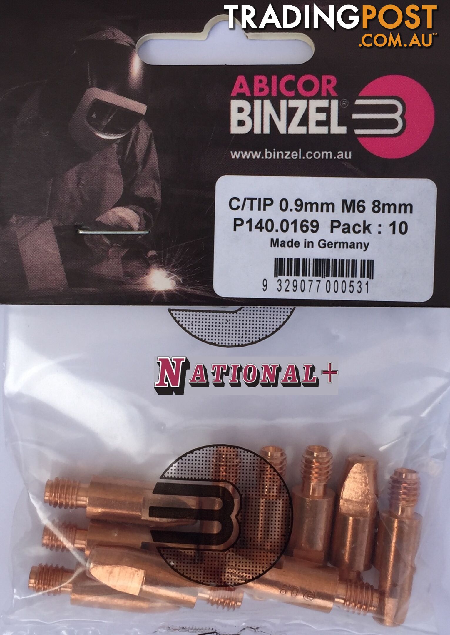 0.9mm Aluminium M6 8mm 28mm Binzel contact tip Pk:10 P141.0004