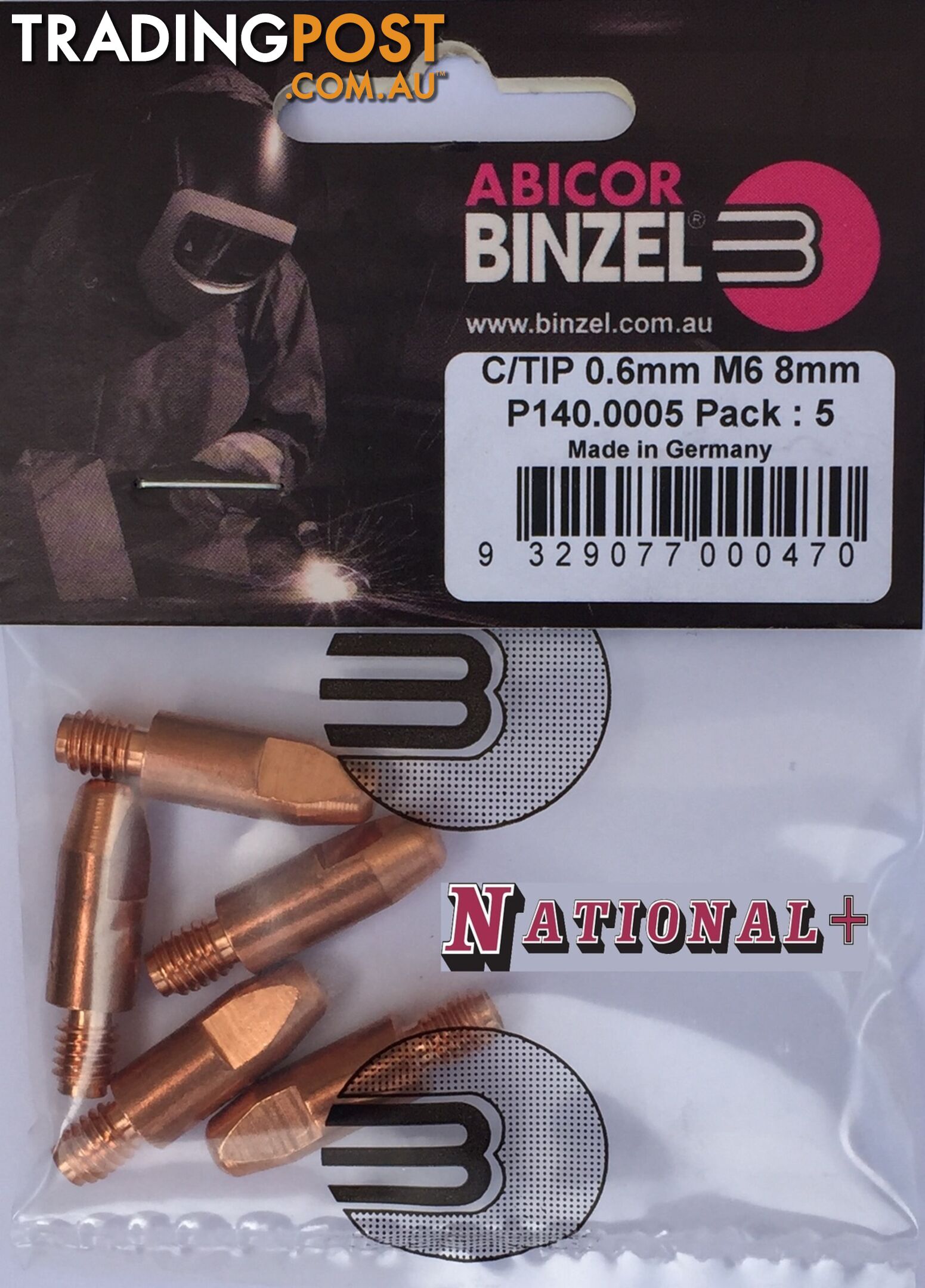 0.9mm Aluminium M6 8mm 28mm Binzel contact tip Pk:10 P141.0004