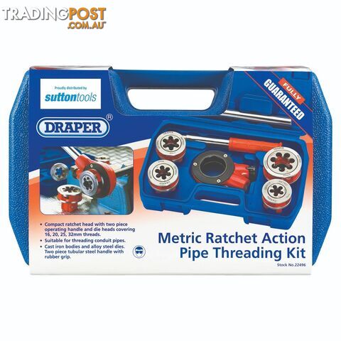 Draper Ratchet Metric Thread Kit M16, 20, 25 & 32 Conduit Sutton Tools M4550001