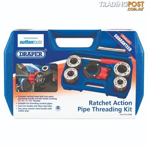 Draper Ratchet Pipe Thread Kit 1/2, 3/4, 1IN, 1-1/4 BSPT Sutton Tools M4550002