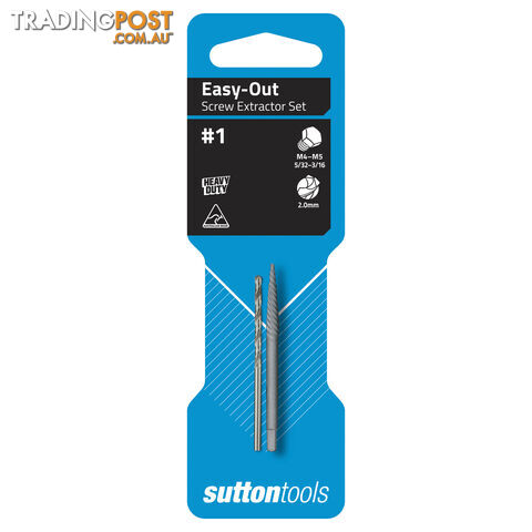 Screw Extractor M602 No.1 Set with 2.0mm Drill Carded Sutton Tools M6020001 Pack...