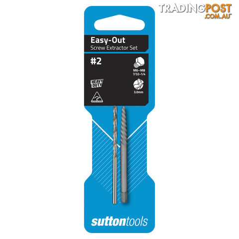 Screw Extractor M602 No.2 Set With 3.0mm Drill Carded Sutton Tools M6020002 Pack...