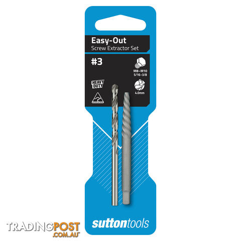 Screw Extractor M602 No.3 Set With 4.0mm Drill Carded Sutton Tools M6020003 Pack...