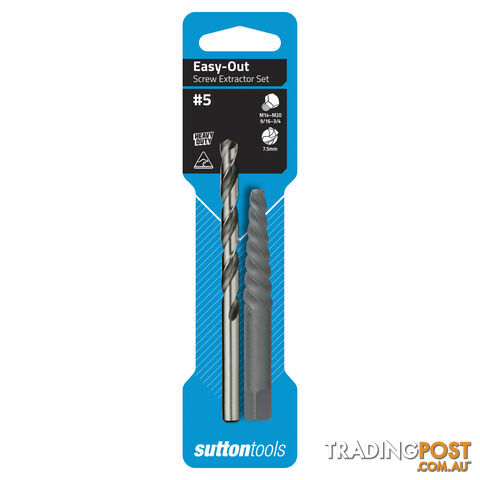 Screw Extractor M602 No.5 Set With 7.5mm Drill Carded Sutton Tools M6020005 Pack...